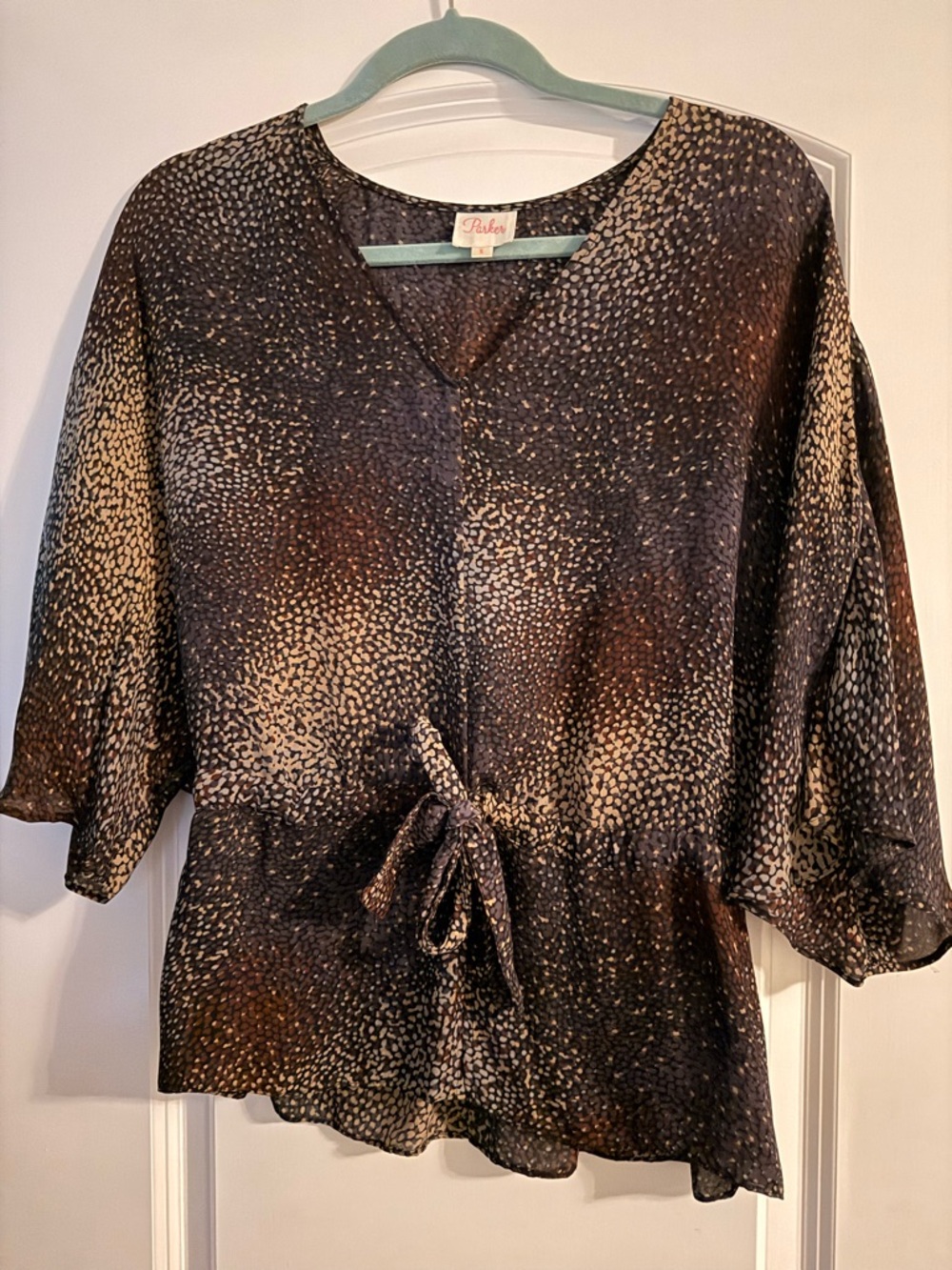 Parker Brown and Cream Tie-Front V-Neck Blouse